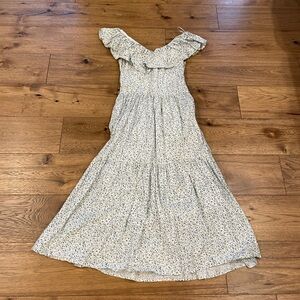 Blue and White Ruffle Floral Maxi Dress English Factory